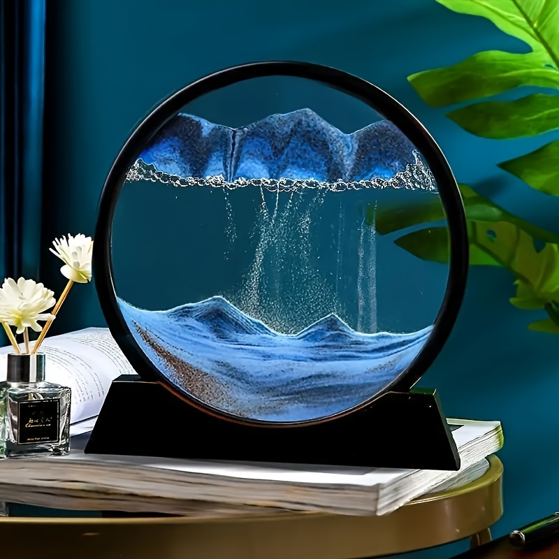 

Room Decor 1pc Ocean 7-inch 3d Sand Art, Round Glass Deep Sea Landscape Decor With Plastic Base, Home And Office Ornament