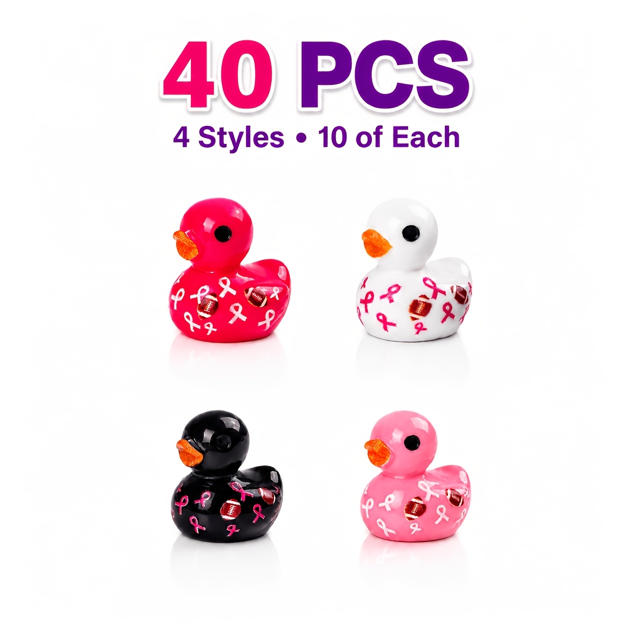 TEMU 40 Mini Breast Awareness Resin Ducks, 4 Styles Of Duck Figurines, Suitable For Dollhouses, Miniature Gardens, Fairy Garden Crafts, And Desktop