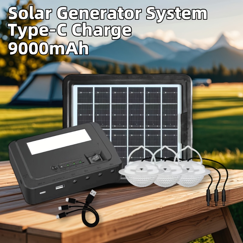 NITEK 9000mAh Solar Generator Kit - Portable, Rechargeable Energy System with USB Charger & LED Light, Durable PET Material - Ideal for Outdoor and Home Use