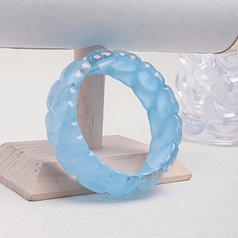 3pcs Blue Ocean Series Stackable Resin Bracelets, Beach Style