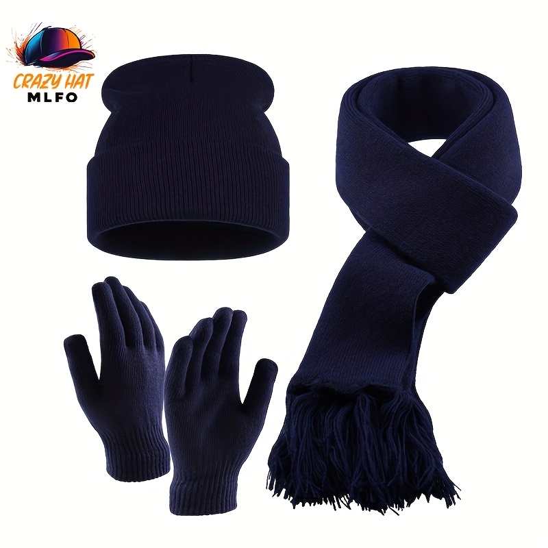 TEMU Ensemble 3 pièces (Chapeau, Gants et Écharpe) Automne/Hiver Couleur Unie Chaud et Tendance et Confortable de Chapeau Tricoté Adapté au Cyclisme