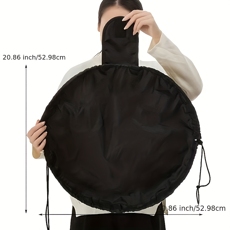1 Large Capacity Black Polyester Makeup Bag With Tassel Drawstring Closure, Portable Multifunctional Travel And Home Use Cosmetic Organizer