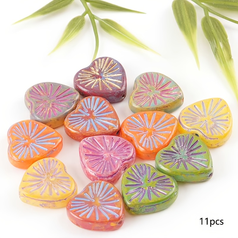 TEMU New Fashion Random Heart-shaped Glass Beads Bead Assortments Suitable For Decor Additions Handmade Bracelet Necklace Pendant Decorations Making