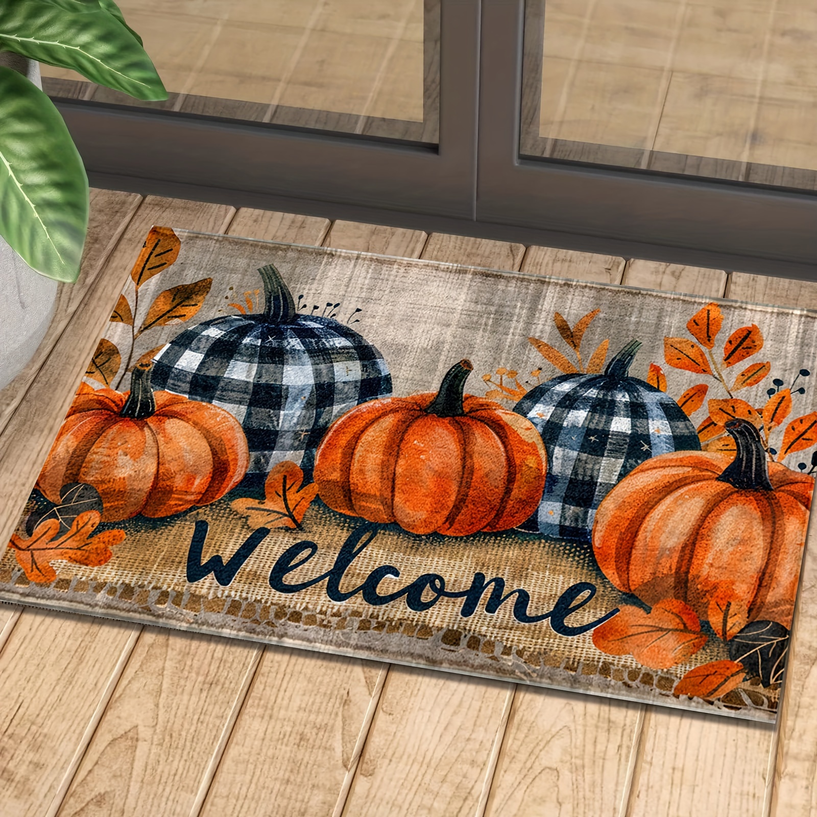 

Thanksgiving Welcome Doormat Set Of 1 - Machine Washable, Non-slip Rubber Backed Polyester Mat, Low Pile Knit Rectangle Fall Pumpkin Decor For Home Office, Bathroom, Kitchen, Quick-dry Absorbent