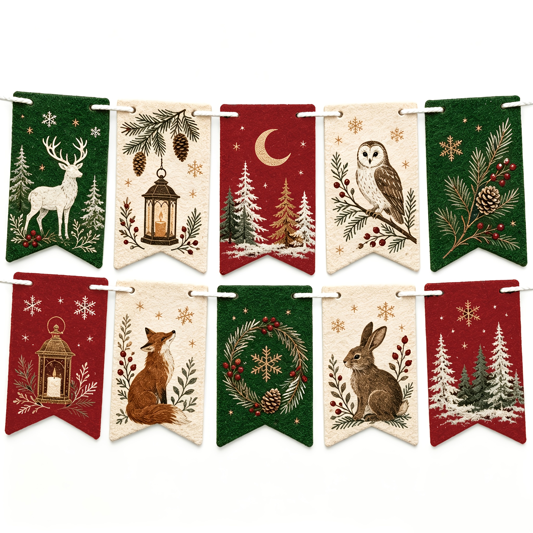 TEMU 10pcs Set Of Felt Pennant Flags, Suitable For Christmas Decorations, Holiday Parties, And Home Hangings, In A Rustic Farmhouse Style, For Indoor