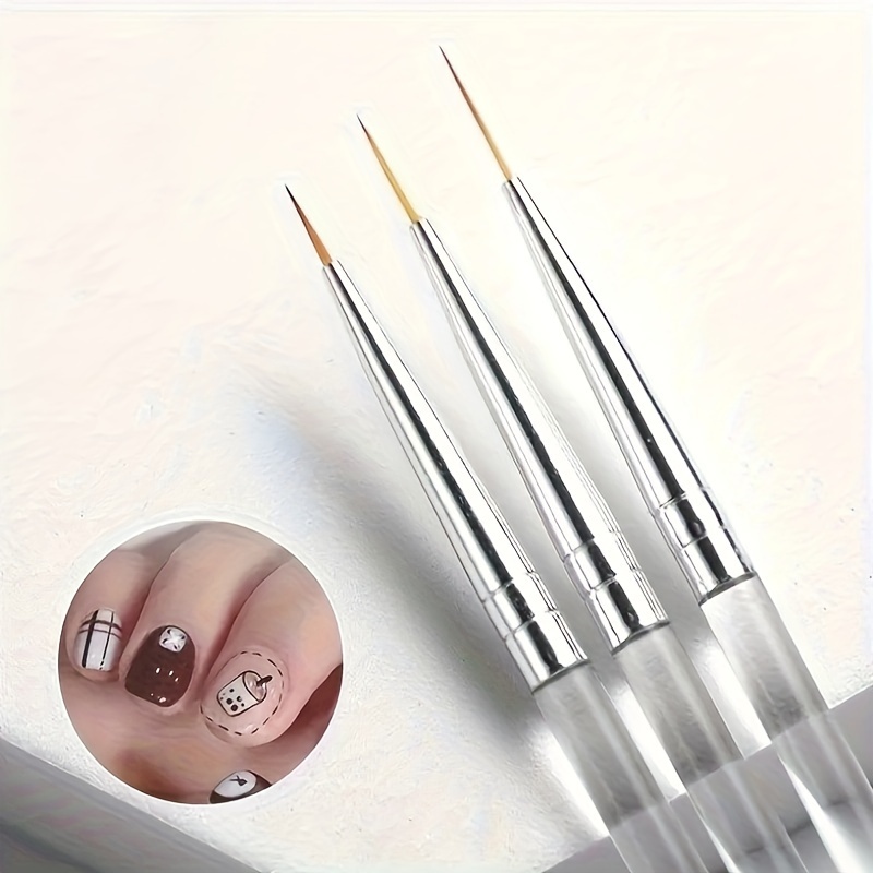 

3 Pinceaux fins pour Nail Art - Pinceaux professionnels de précision ultra-fins pour Nail Art 3D, rayures françaises, détails - Manches ergonomiques en acrylique pour manucure DIY, sans parfum