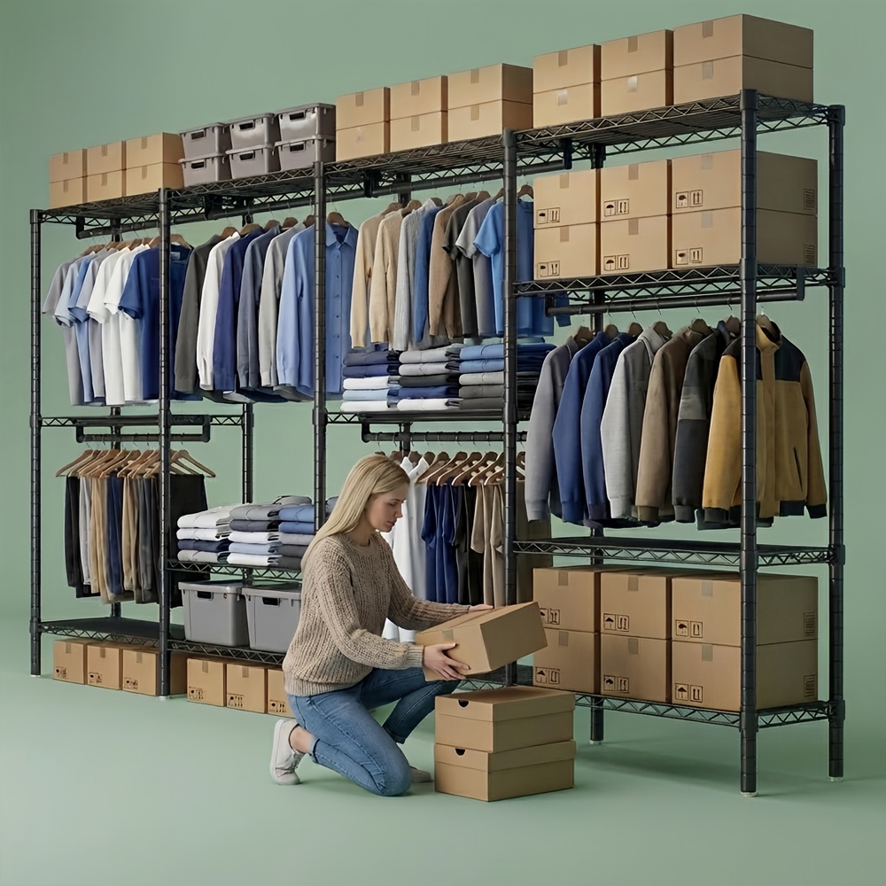 TEMU Système de Garde-Robe avec Étagères et - Grand Meuble Autoportant Adapté pour Commerciale et Vente au Détail, Portant à Vêtements Portable avec
