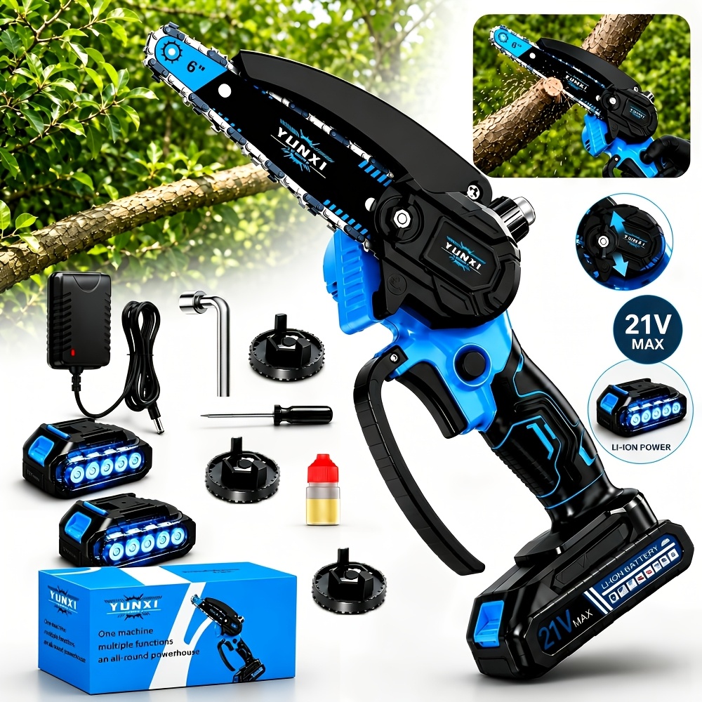 TEMU Tronçonneuse électrique mini portable 2026, , tronçonneuse rechargeable portative, tronçonneuse lithium-ion balais 21V, idéale pour l'élagage,