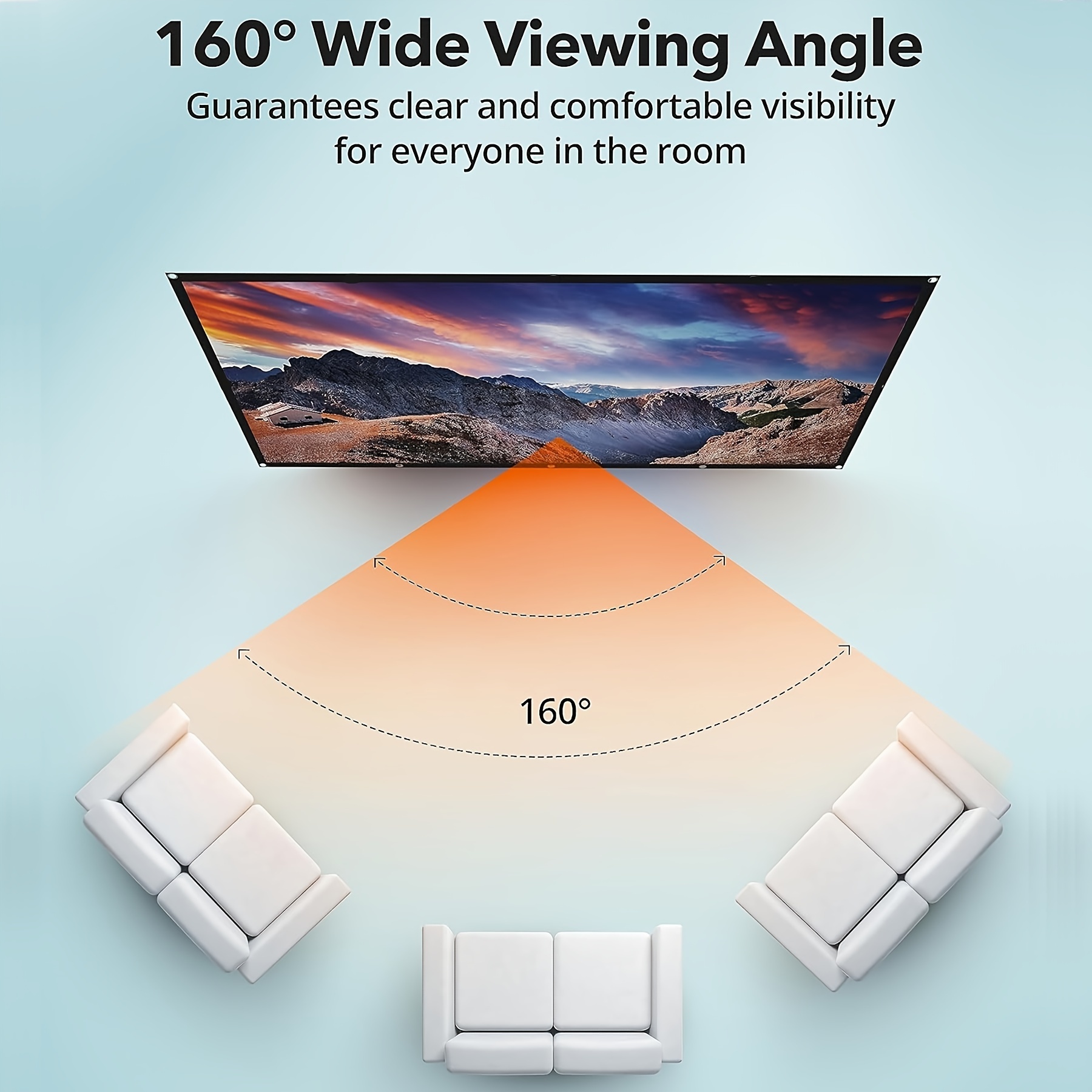 מסך הקרנה נייד מתקפל אינץ 4K HD 16:9 פוליאסטר נגד קמטים להקרנה דו צדדית, קולנוע ביתי, חוץ, משרד ושימוש בכיתה - אביזר מקרן לא טעון פרטים 4