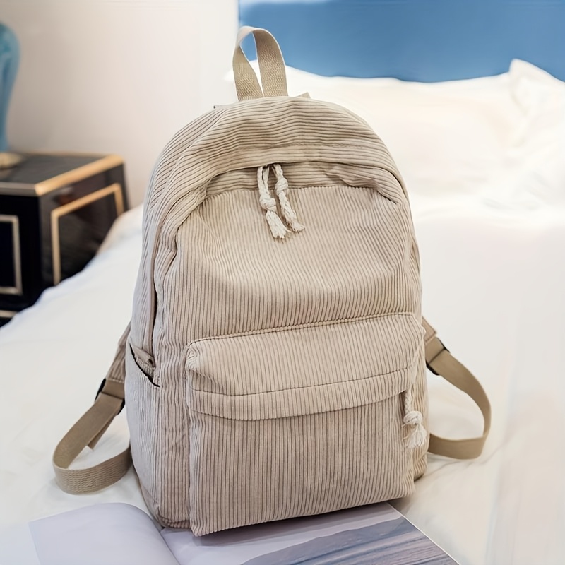 TEMU Stylish Corduroy Backpack With Adjustable Straps Suitable For Students, Holds All Your Textbooks, Lunch, Binders, And Anything Need, Large