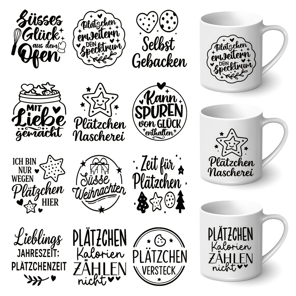 Image of 12 German Baking Christmas Uv Dtf Transfer Stickers, Suitable For Glass Cups And Mugs - Christmas Cookie Packaging Stickers, Strong Adhesive, Easy To Apply - Perfect For Glassware, Bottles, And Crafts