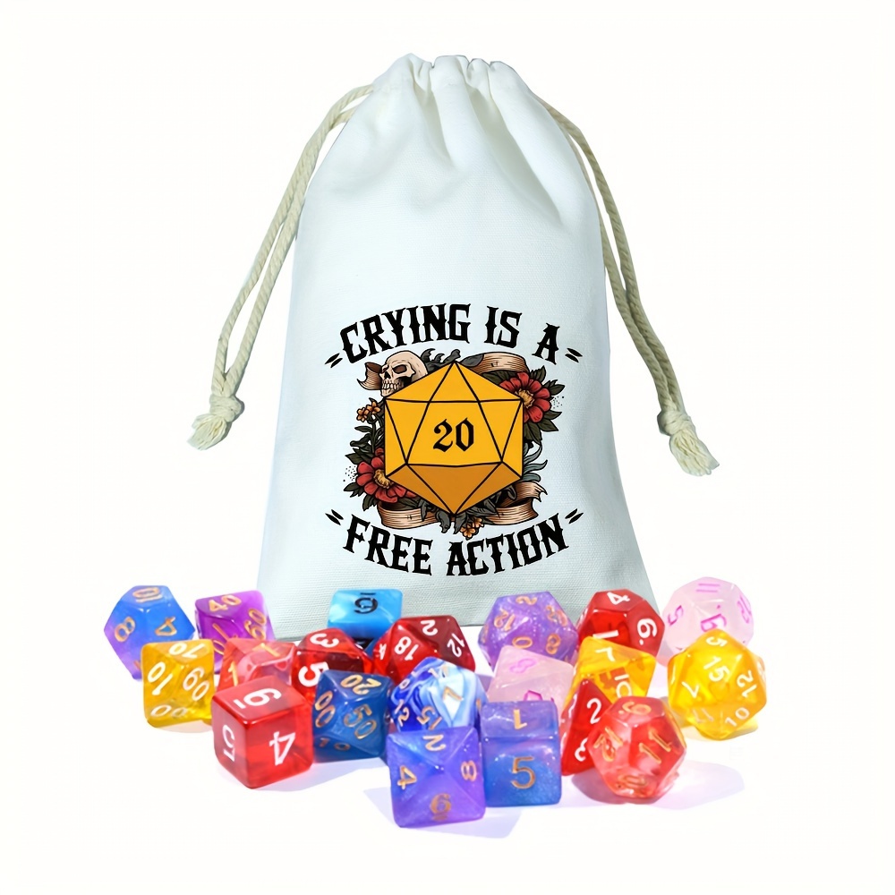 

Crying Is A Free Action" Drawstring Dice Pouch - Cotton, Creative Storage Bag For Gamers 14+ | Accessory & Gem Organizer