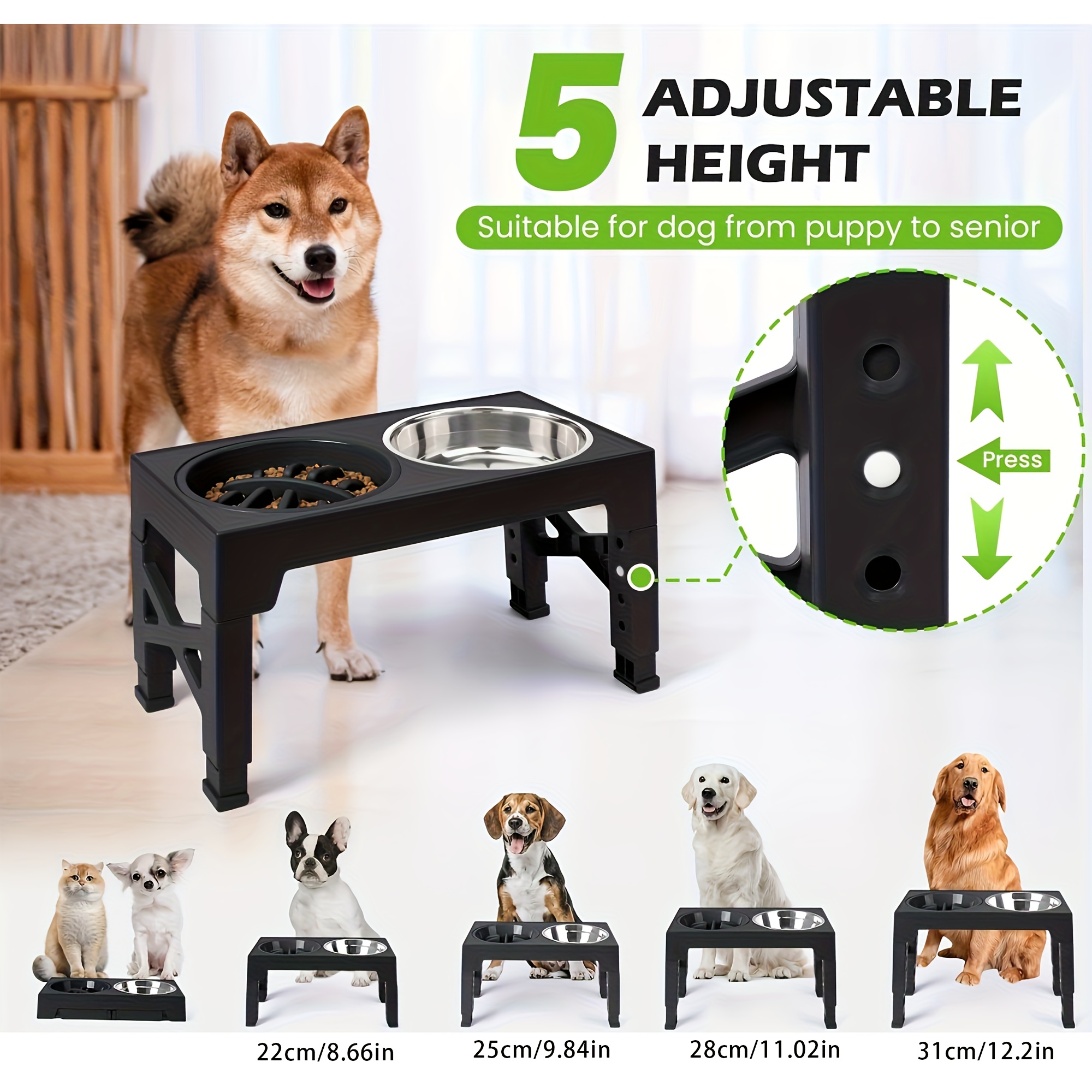 pet lifting bowl adjustable elevated cat bowl upright anti vomiting dog bowl dual feeding water bowl ergonomically adjustable height feeding rack   essential comfortable feeding solution Product details 11