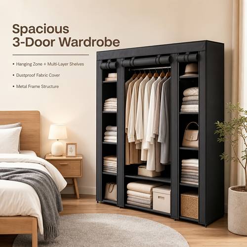 photo de l'article de rangement portable avec 12 étagères et tringle , housse en tissu non-tissé, cadre durable en tube de fer, montage facile outil, de place pour chambre et placard, 150 x 45 x 175cm, penderies portables