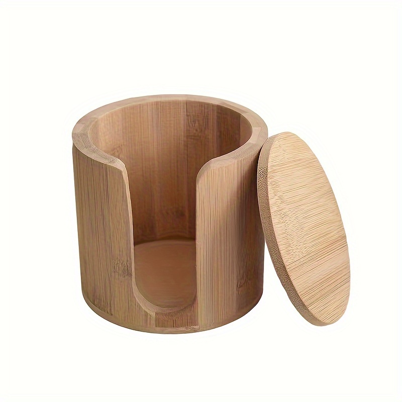 1pc Bamboo Wood Round Storage Box - Ideal For Storing Makeup Remover Pads, Swabs, , Coffee Filters, , Must-have For Home