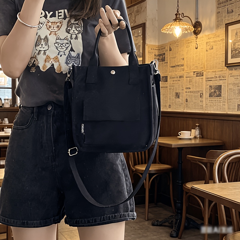TEMU Casual Women' Shoulder Bag Canvas Lunch Box Bag Korean Style 3d Multi-pocket Tote Canvas Bag Women's 2024 Commuter Handheld Crossbody All-match