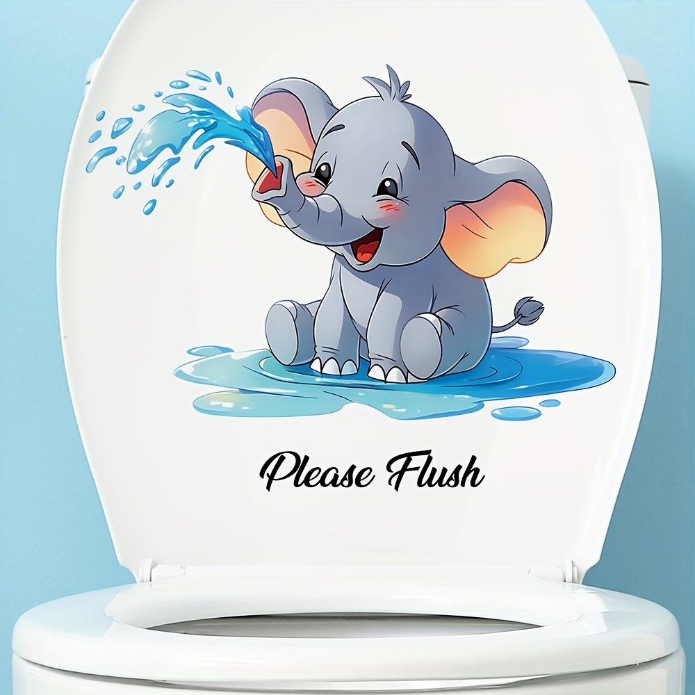 

Adorable Elephant Water Play Vinyl Toilet Lid Decal - Waterproof, -on Bathroom Decor