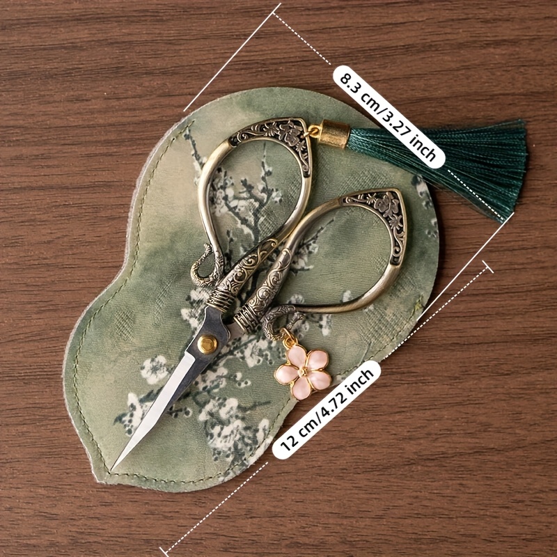 Image of Practical Scissors Storage Set, Stainless Steel Sharp , Brocade Storage Pouch, Essential Tool For Cross-/paper/thread Trimming