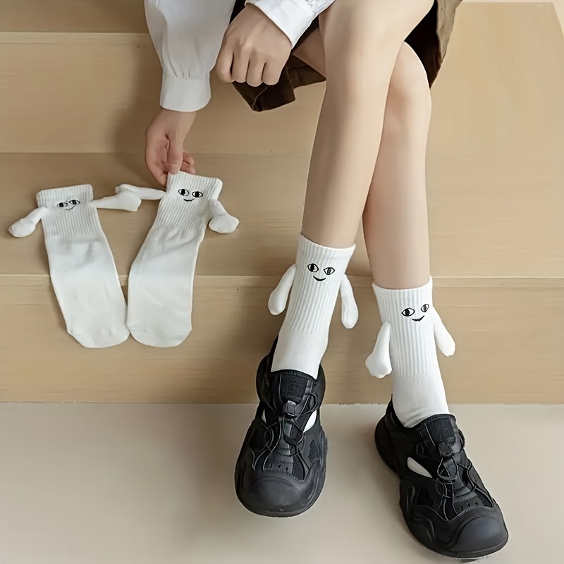 1/2/3 Pairs Unisex Adorable Holding Hands Magnetic Crew Socks, Comfy Breathable Casual Thermal Socks, Winter & Autumn