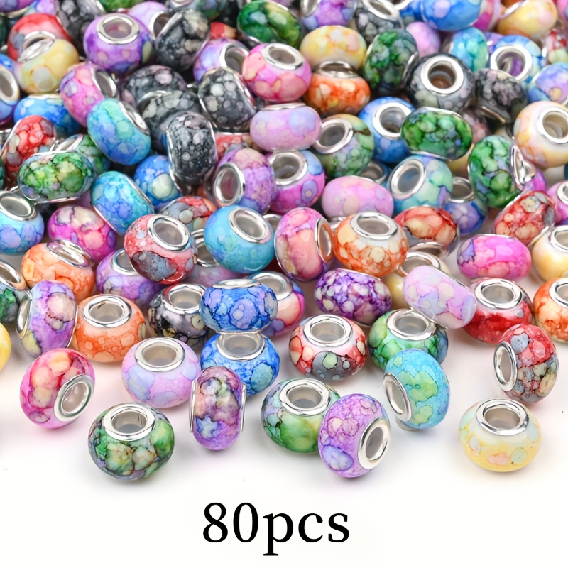 Image of 22/30/41/50/80/101pcs Mixed Marble Painted Beads, Color, Large Hole 14mm, Non-toxic Diy Beads For Necklace Bracelet Earring Jewelry Keychain Handmade Crafts, For Beginner To Advanced Crafters