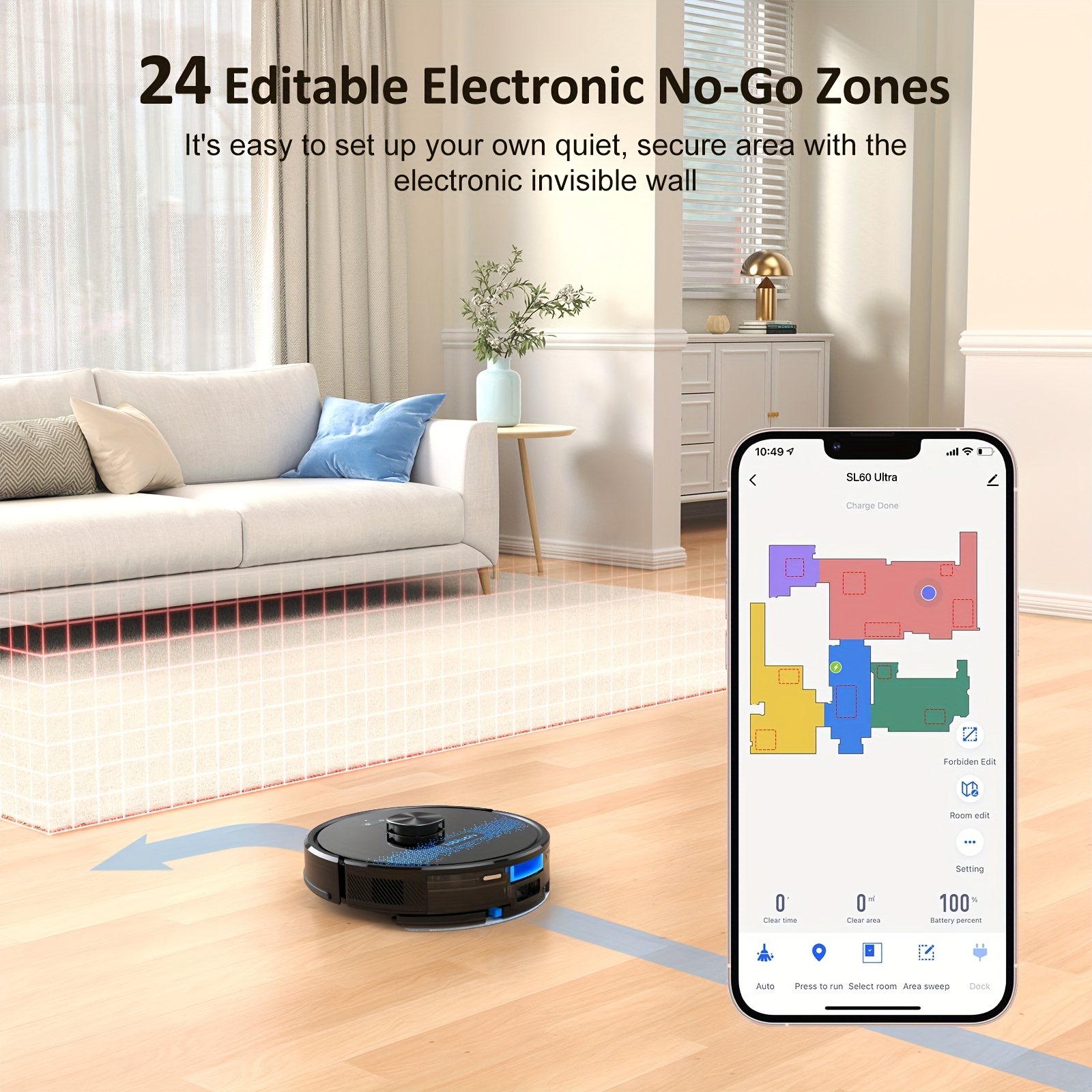 Lubluelu SL60 Ultra 4500Pa Robot Vacuum Cleaner And Mop Combo, Robotic Vacuum, Self-Charging, Anti-Siphon, 5 Maps, 24 No-Go Zones For Pet Hair Carpets Hard Floor, Christmas&Halloween Gifts