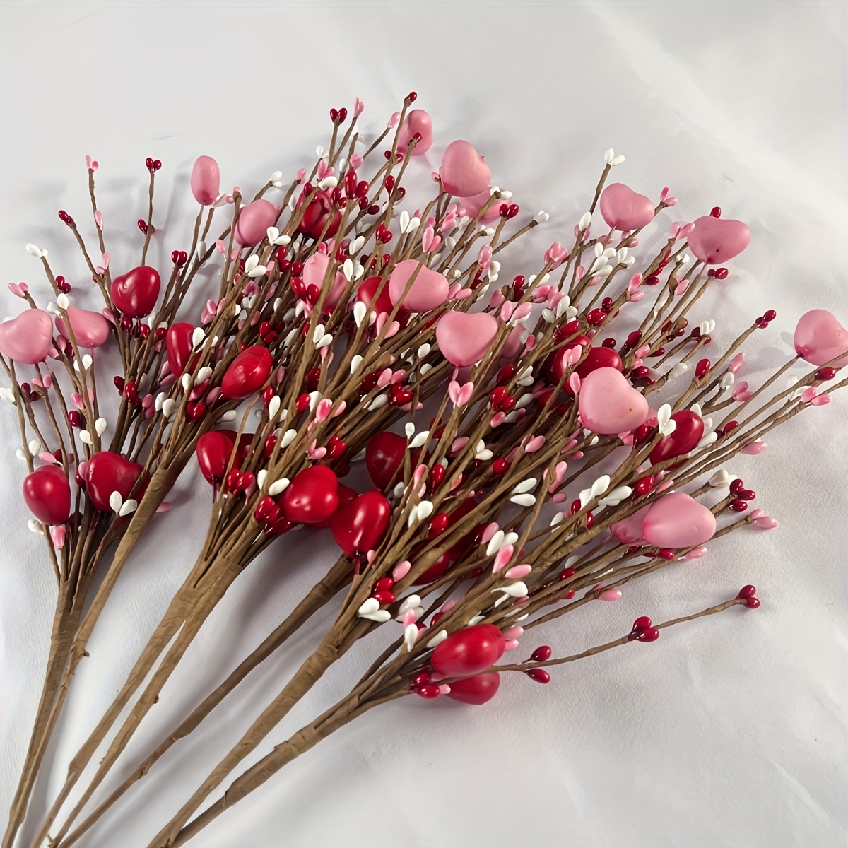 

1/7pcs Valentine's Day Artificial Flower Set - 16.9in Heart Berries, Handmade , Suitable For Diy Decoration, Vase Arrangement, Wedding Gifts And Home Decoration