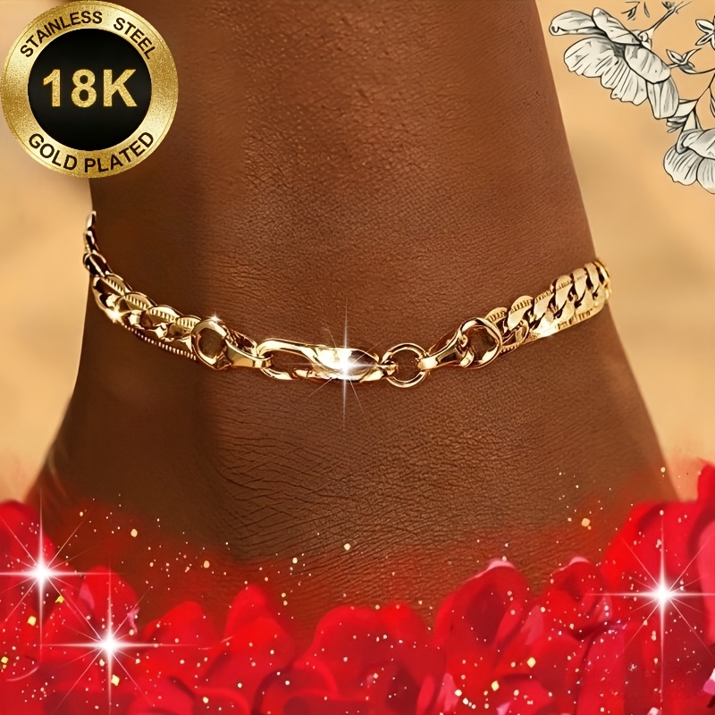 TEMU 1pc 1pcs 1pc 18k Gold-plated Ladies' Anklet Suitable For //december Birthstone, Elegant Beach For Daily Wear, Music Festivals, Birthdays,