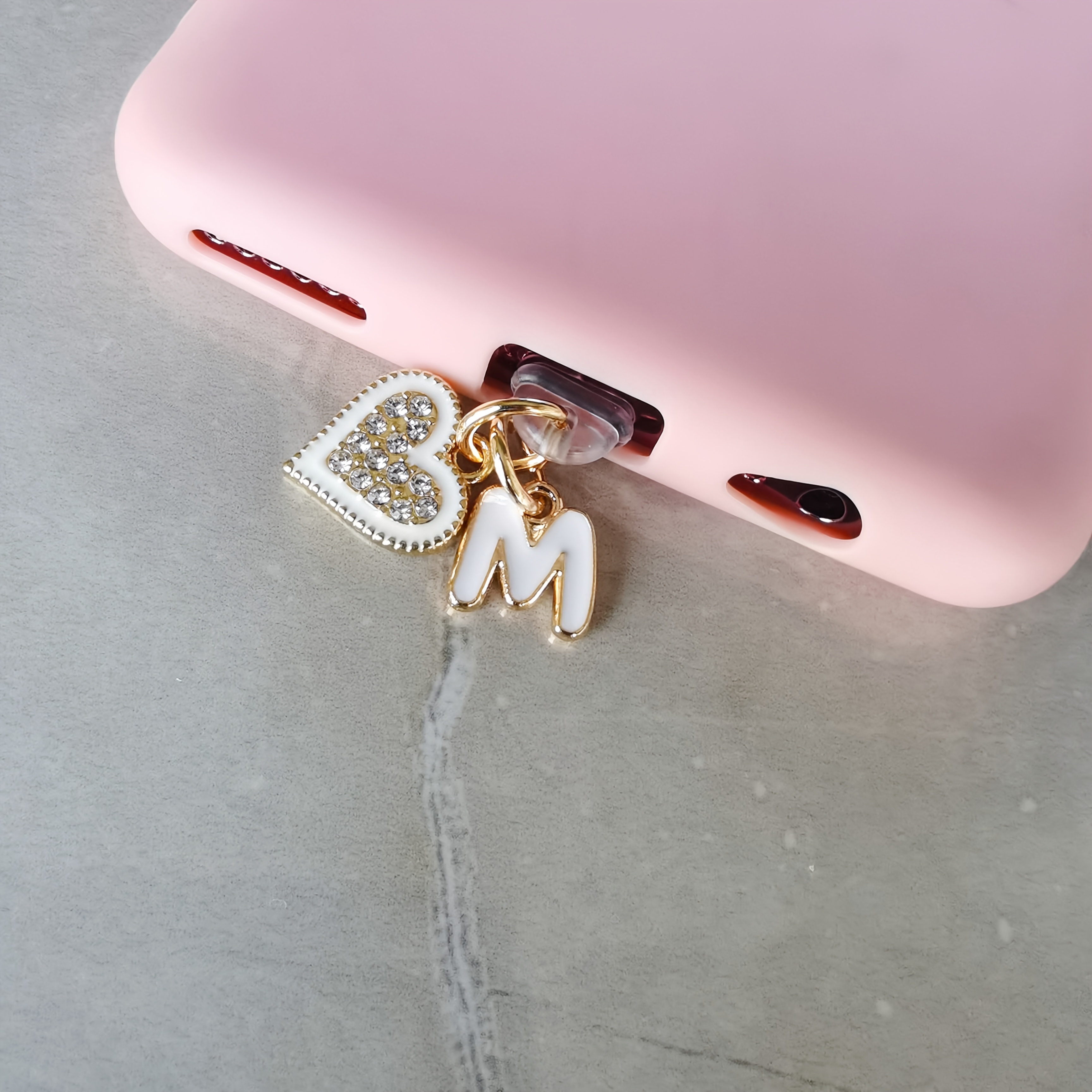 1pc Diamond-embellished Heart And Letter Phone Dust Plug, Suitable For Iphone And Type-c Port Accessories, Holiday Party Gift, Souvenir Gift