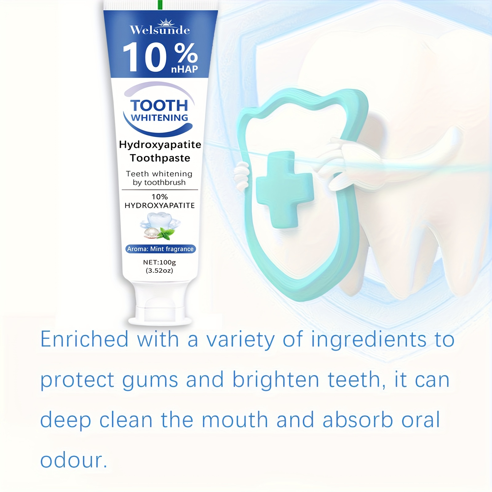 3pcs Hydroxyapatite toothpaste - Hydroxyapatite toothpaste, 10% hydroxyapatite tooth, peppermint essential oil deep cleaning paste, fresh breath strengthen dental care, basic cleaning, suitable for everyone