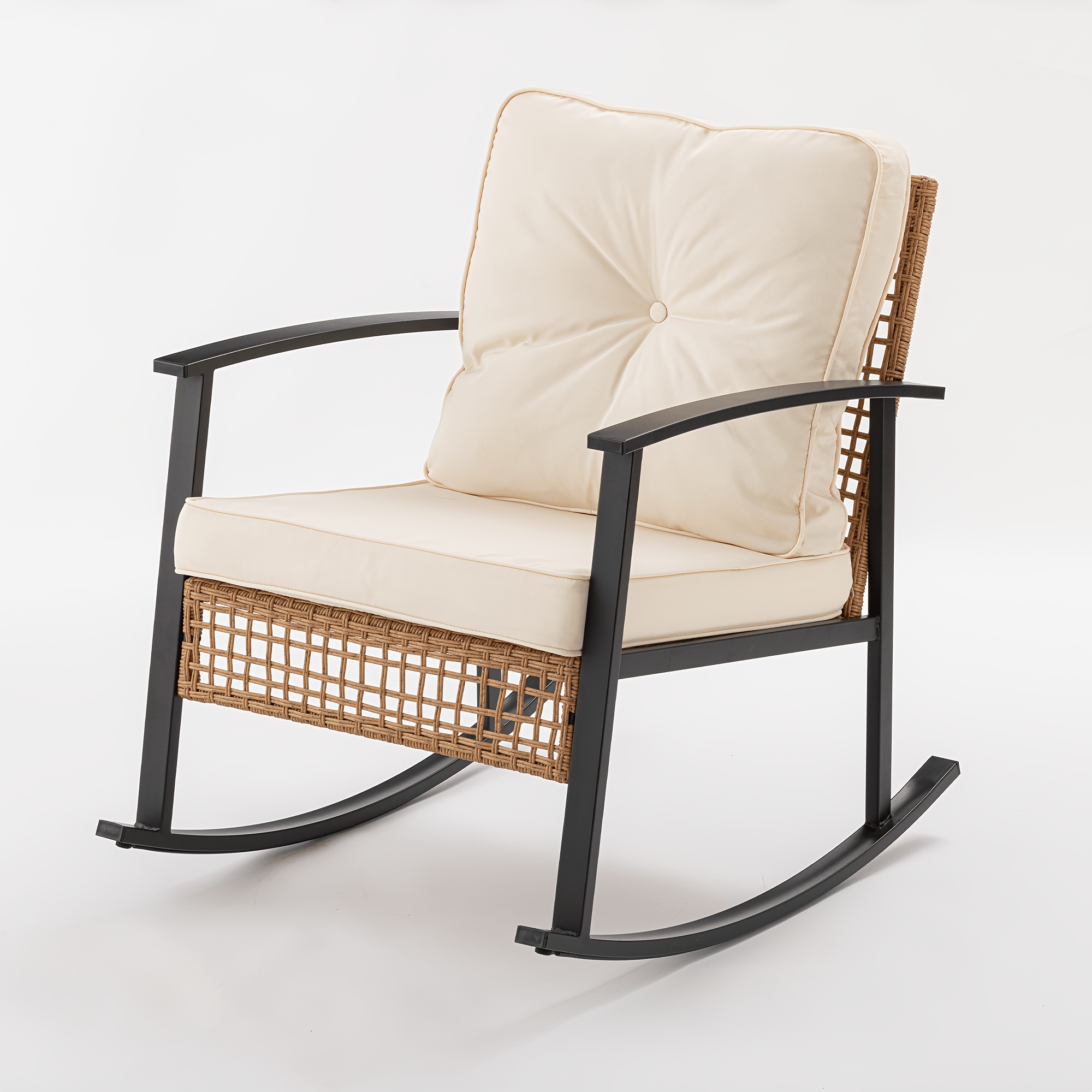 TEMU 3pcs Rattan Rocking Chair Set, Outdoor Patio Wicker Glider With - Courtyard Seating For Garden, Porch, Balcony - Includes 2 + Coffee Table,