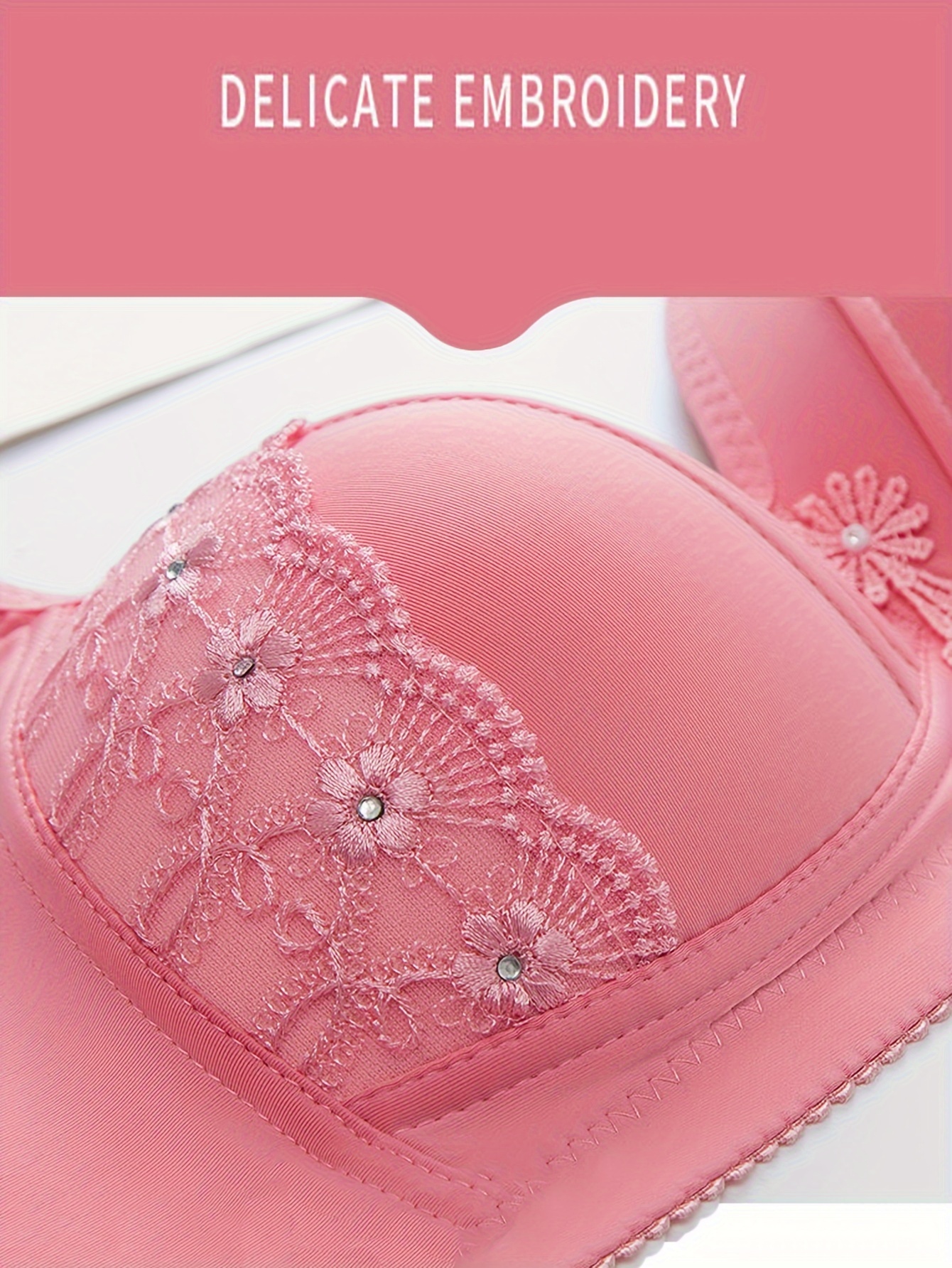2pcs breathable gathered brassiere without steel ring for moms non magnetic thin cup glossy obese female bra   medium stretch fabric solid color with contrast lace detailing everyday   gathered bra design nonmagnetic bra bras for moms Product details 6