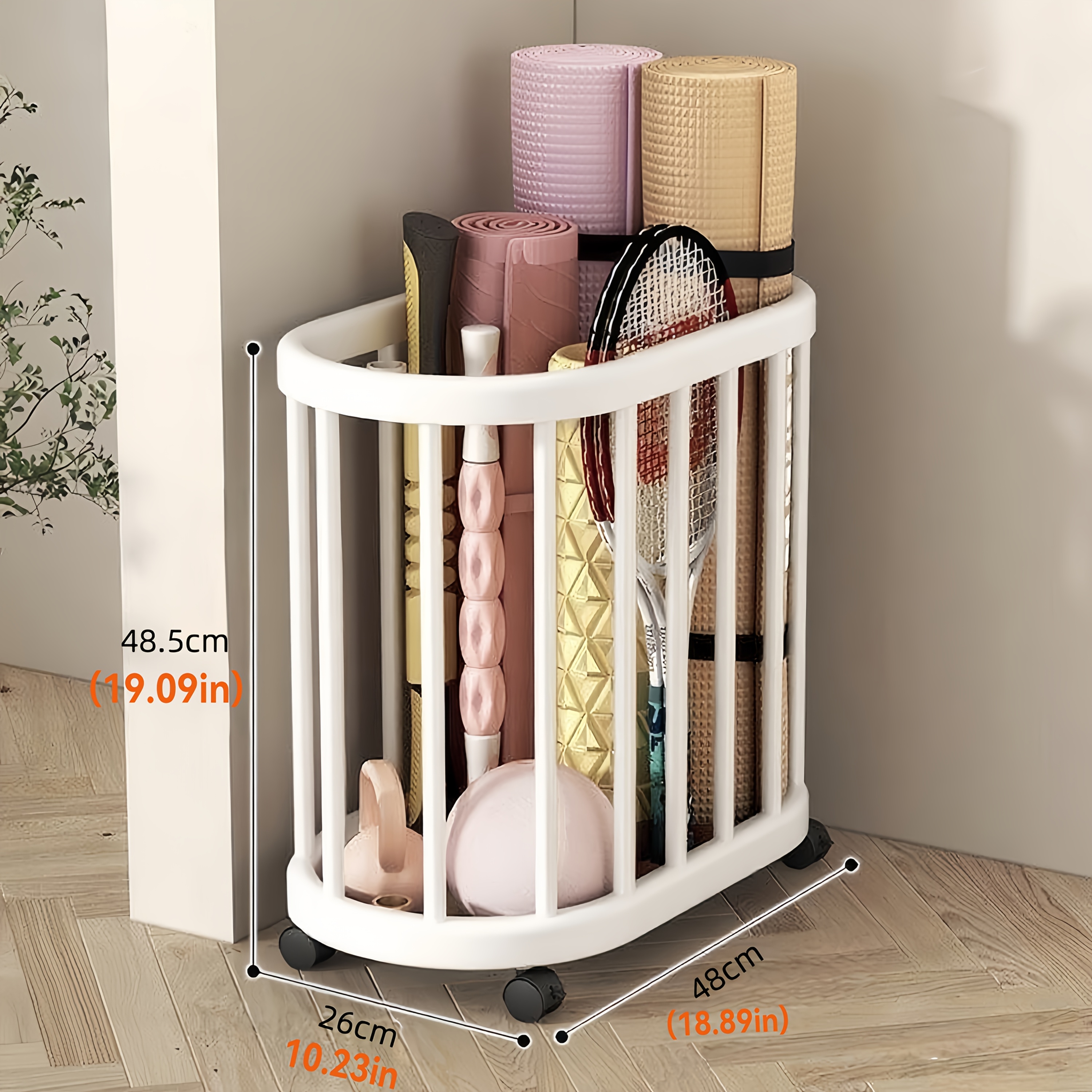 TEMU Multi-functional Wheeled Metal Sports Equipment Storage Rack - A Solution For Sports Gear Including Yoga Mats, Yoga Balls, Basketballs,