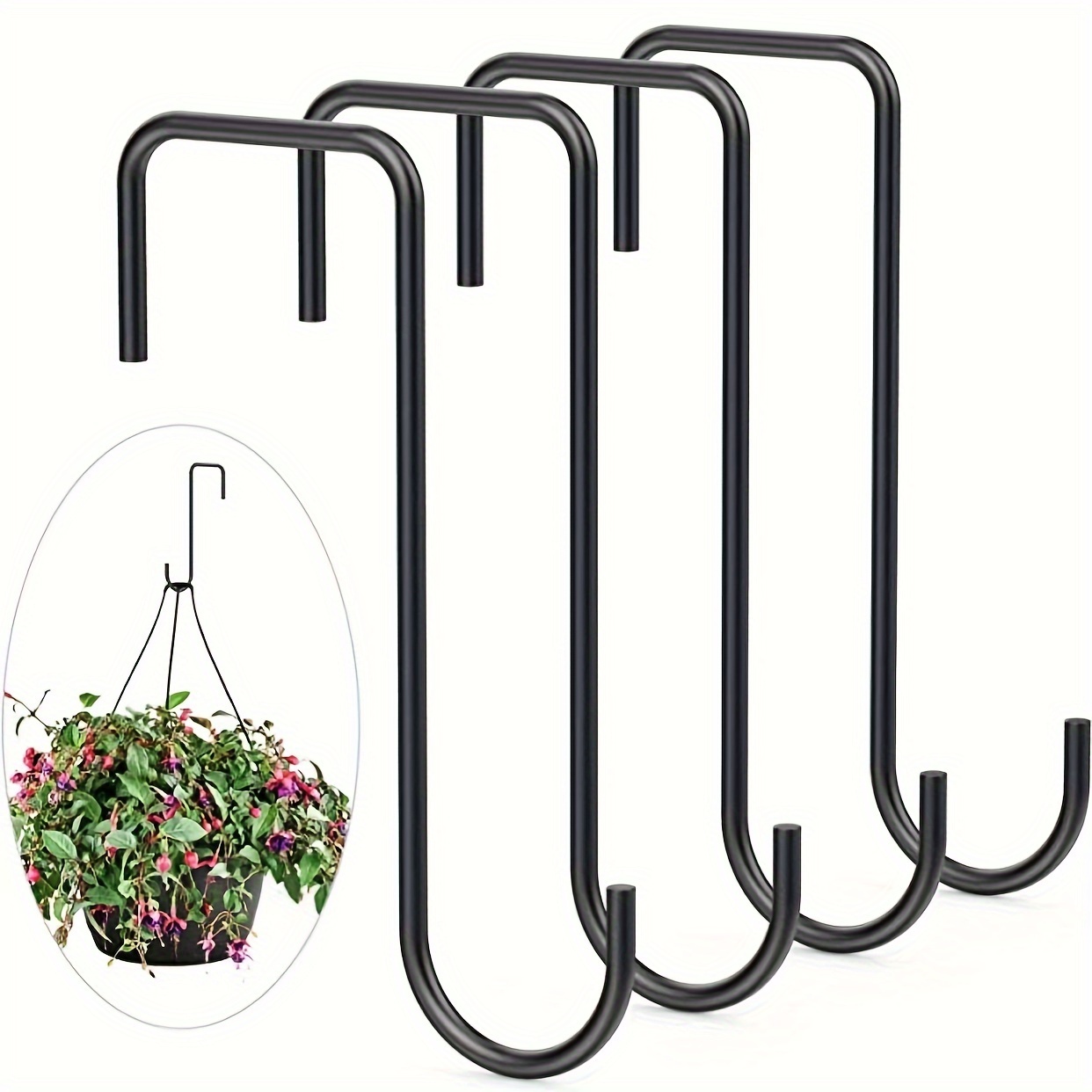 

4pcs Heavy Duty Fence Hooks - -the-door Plant Hangers, Indoor/outdoor Garden Brackets For Bird Feeders & Lanterns, Black