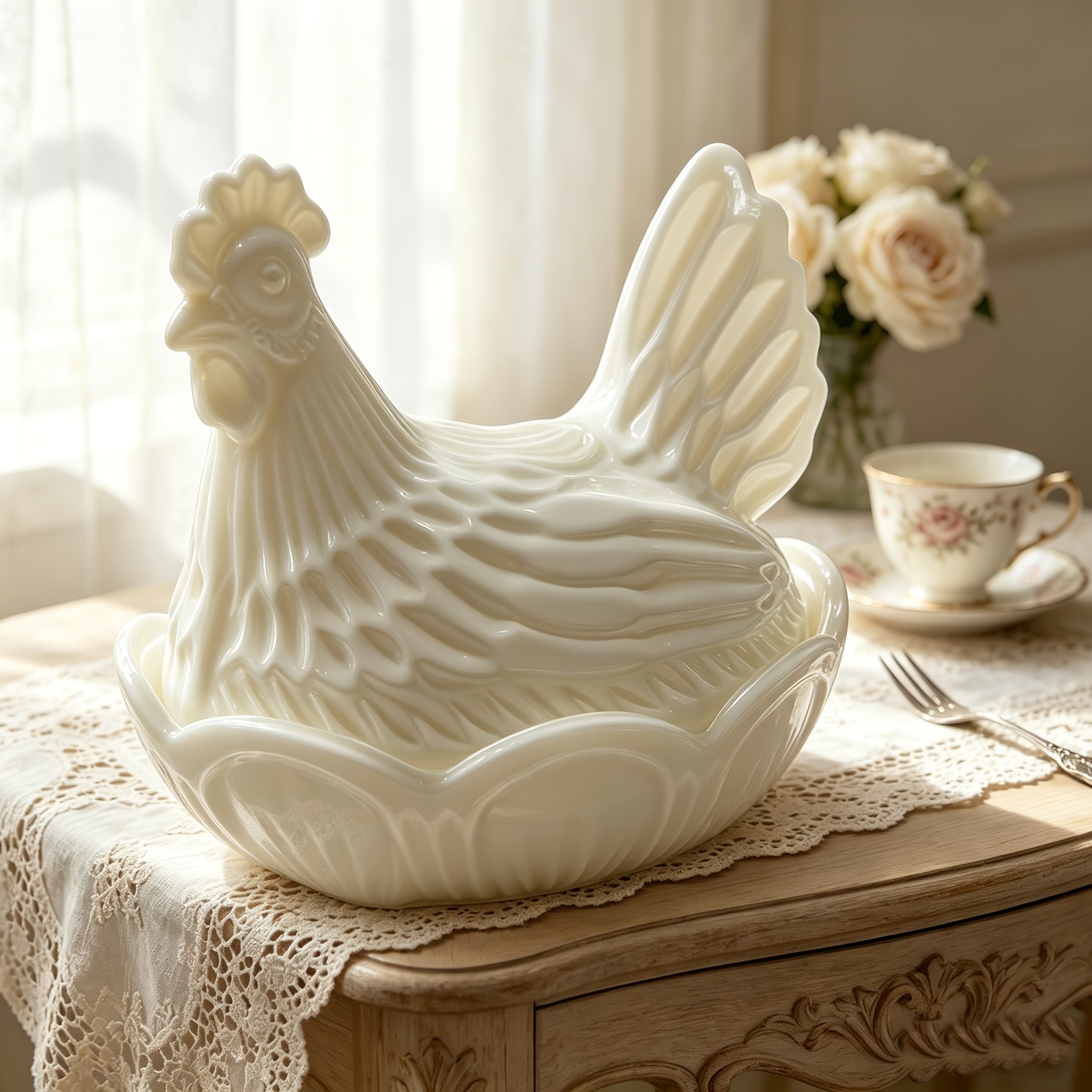 TEMU 250th Anniversary Glass Chicken Candy Jar, Vintage Milk Glass Nesting Hen Decorative Cookie Jar For Home Decor And Gift