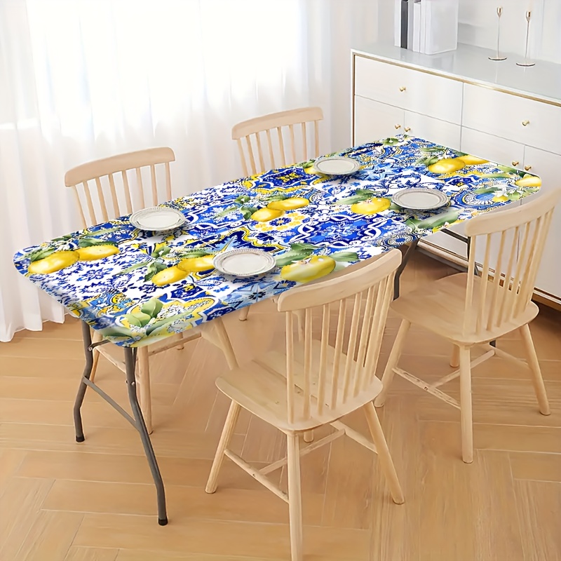 TEMU 1 nappe à bord élastique, Nappe extensible motif citron jaune vif - une combinaison de décoration et de , Housse de table d'extérieur,