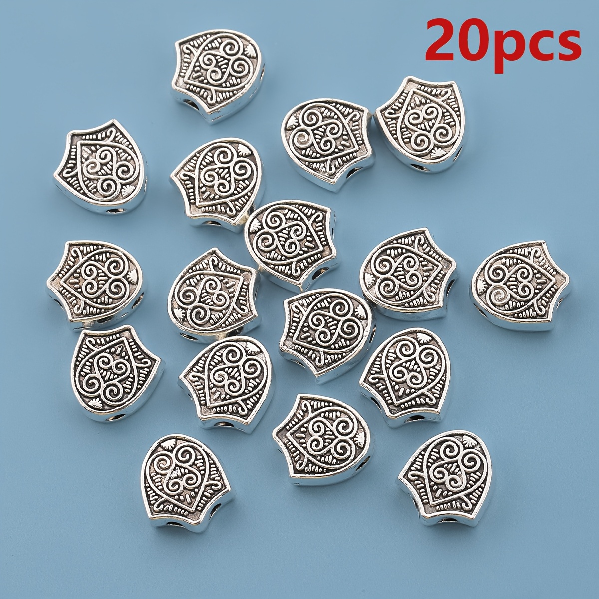 TEMU Perline distanziali a con foro 40pz/20pz, perline distanziali sciolte a forma di scudo da 11mm, perline con foro dritto e motivo bifacciale,