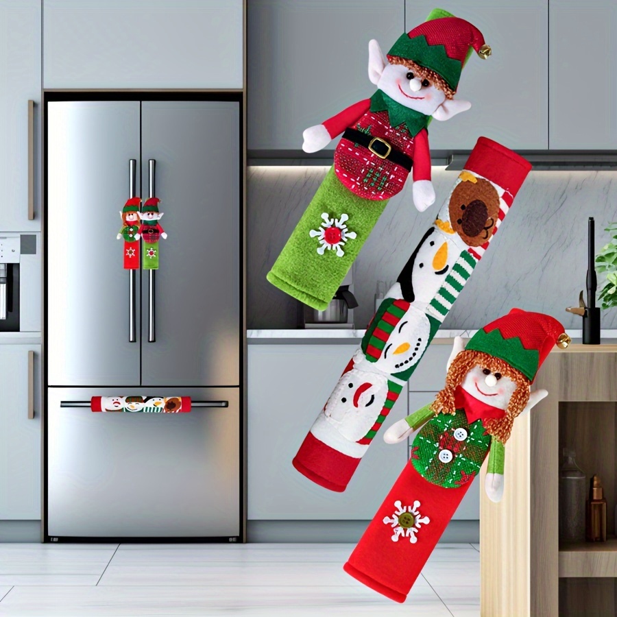 

3-pack Christmas Elf Refrigerator Door Handle Covers Set, Polyester Kitchen Appliance Decorations For Fridge, Microwave, Dishwasher - Universal Holiday Without Electricity, No Feathers