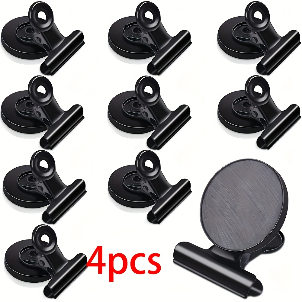 TEMU 4pcs Heavy-duty Black Stainless Steel Magnetic Clips - Fridge And Whiteboard Magnets With Star And Animal Designs, Suitable For Photos, Notes,