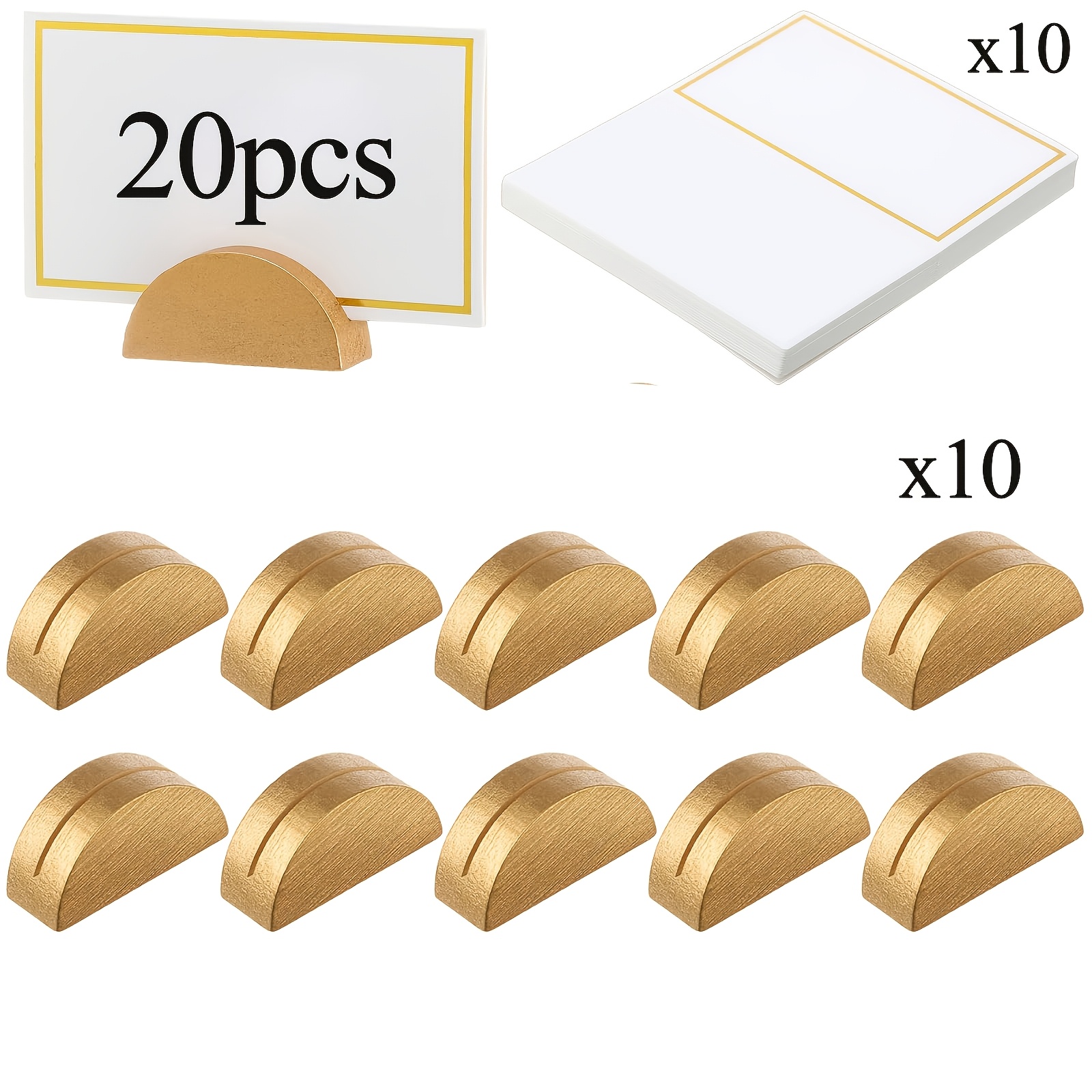 TEMU 20pcs Number Holder Set, Including 10pcs Holders And 10pcs Cardstock, Wooden Indoor Wedding Venue Half Round Table Name Clip For Photo Office