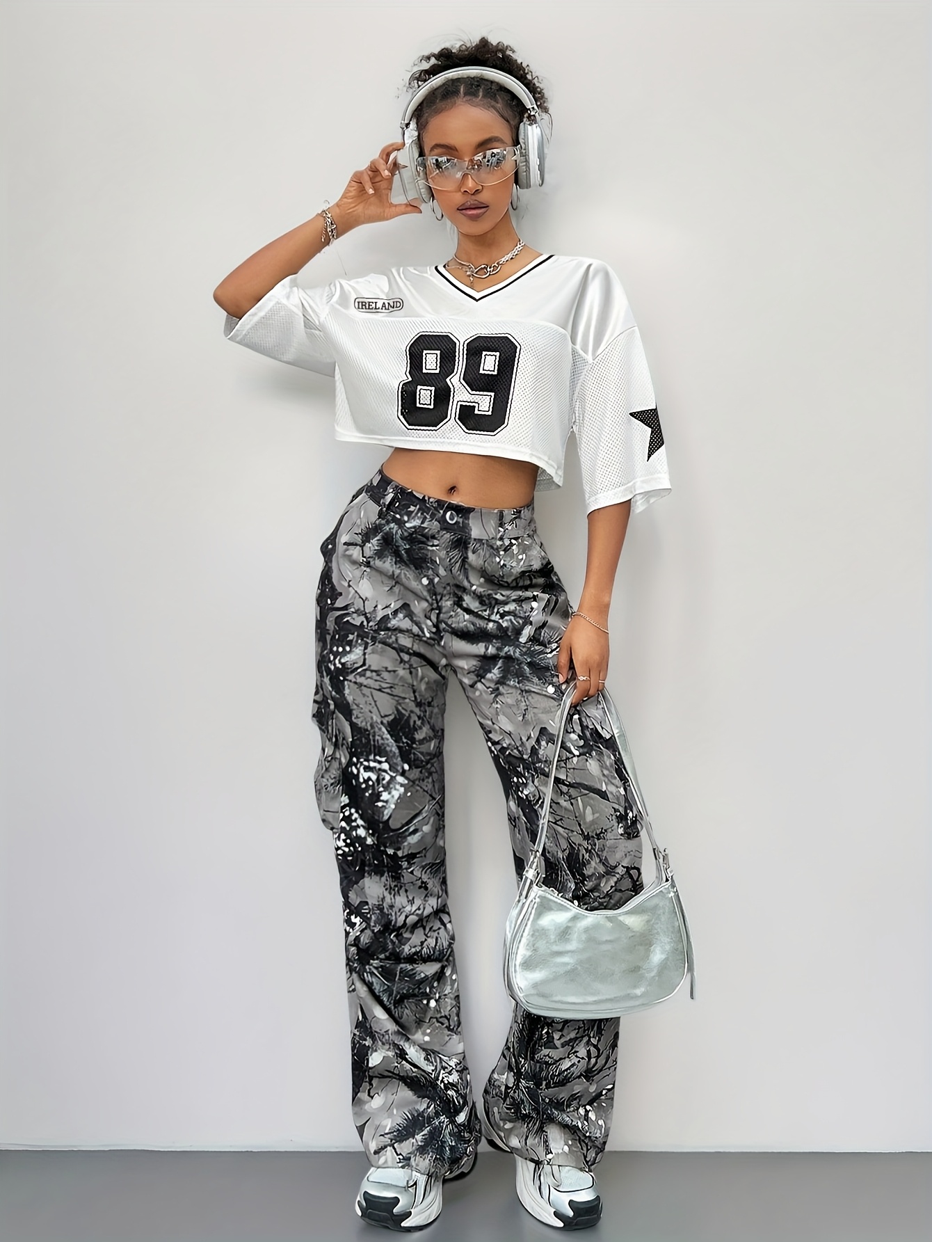 women's y2k retro street style football jersey casual v neck