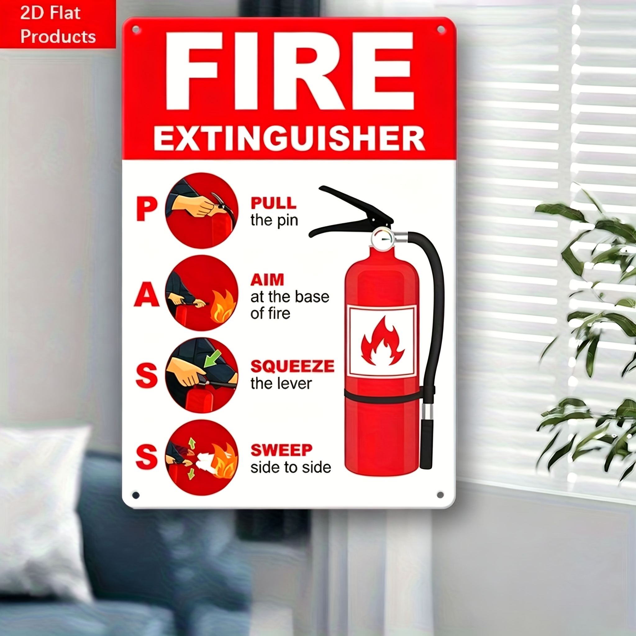 TEMU Cartello Istruzioni per Estintore - Retr簷, per Uso Interno/Esterno, Tabella Antincendio Artificiale con in Inglese, Decorazione da Parete e per