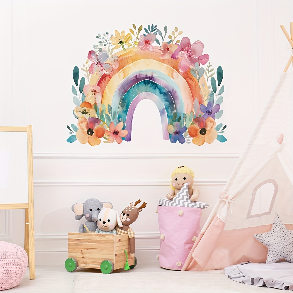 Watercolor Rainbow Wall Decals for Girls Bedroom 36 Pcs, Rainbow Stickers for Wall Mural Vinyl Peel and Stick DIY Decorations (6 Sheets) : 70.8 x 33.9 Inch Watercolor Large Rainbow Wall Decals