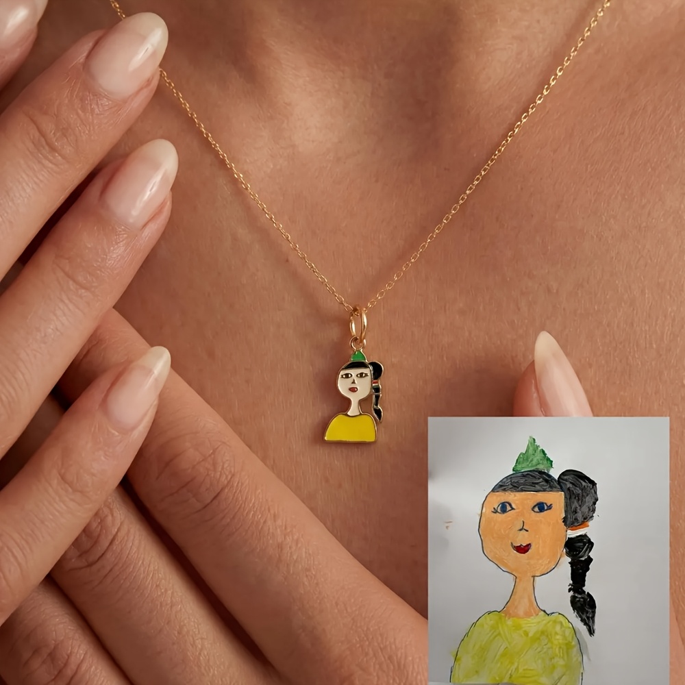 Custom Photo Golden Printed Necklace — Personalized Graffiti Pendant