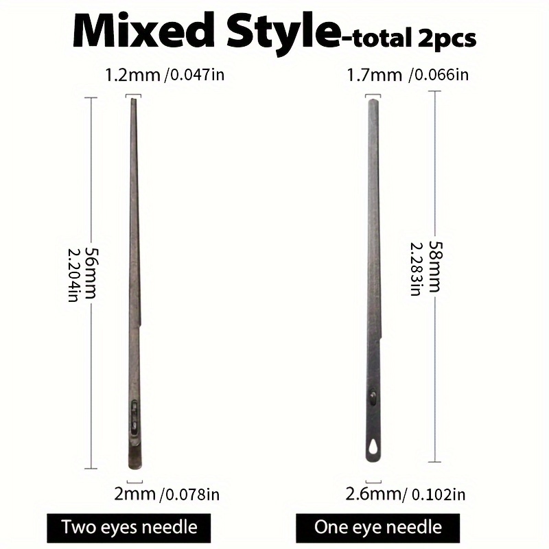 TEMU WUTA 2pcs Aiguilles en Corde d'Acier Premium - Outils de Couture et d'Artisanat Durables pour Projets de Cordes, Couture à Un Œil & à Deux Œils,