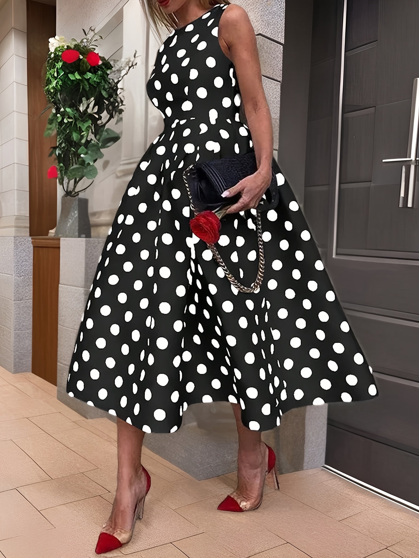 yy507 polka dot print belted sundress vintage sleeveless - Temu Hungary