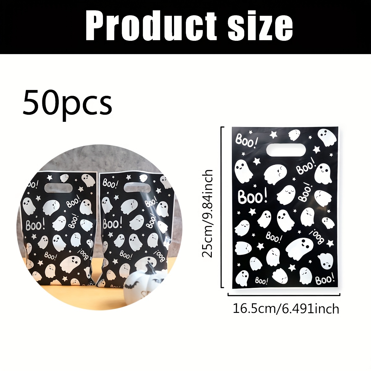 TEMU 20/50pcs Halloween Pattern Tote Bags Black And White Boo Letter Festival Packaging Bags Gift Bags Suitable For Halloween Party, Holiday