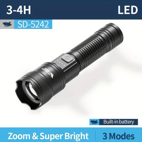 1pc rechargeable flashlight torch led spotlight 3 portable light for hiking camping fishing outdoor emergency sd5242a