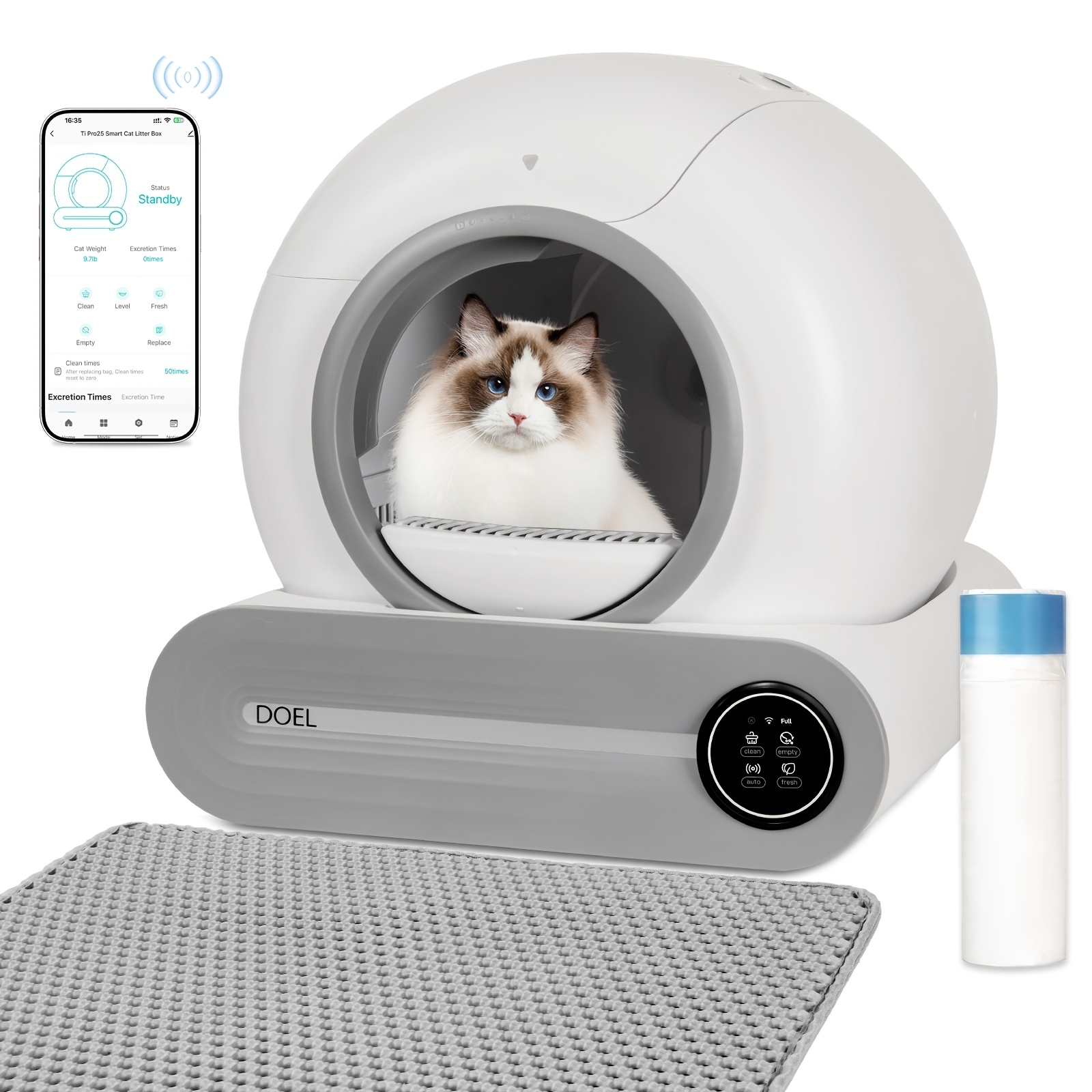 Arenero Autolimpiante DOEL con Control por App, Solo Compatible con WiFi 2.4G, Capacida...
