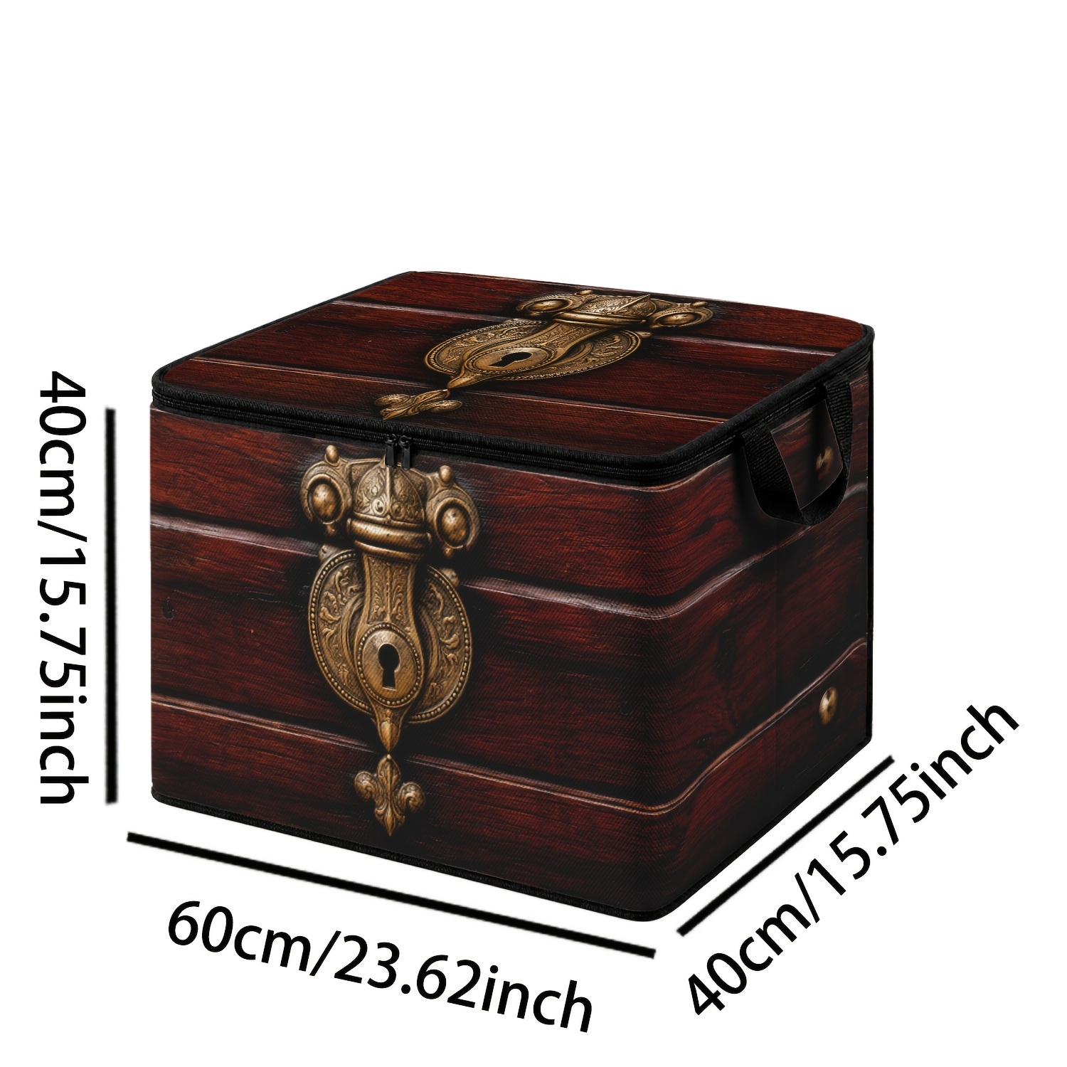 TEMU 1pc Large Capacity Storage Box With Golden Lock & Lid - Dark Brown Horizontal Panel Suitcase Suitable For Clothes, Books, Bedding Organization,