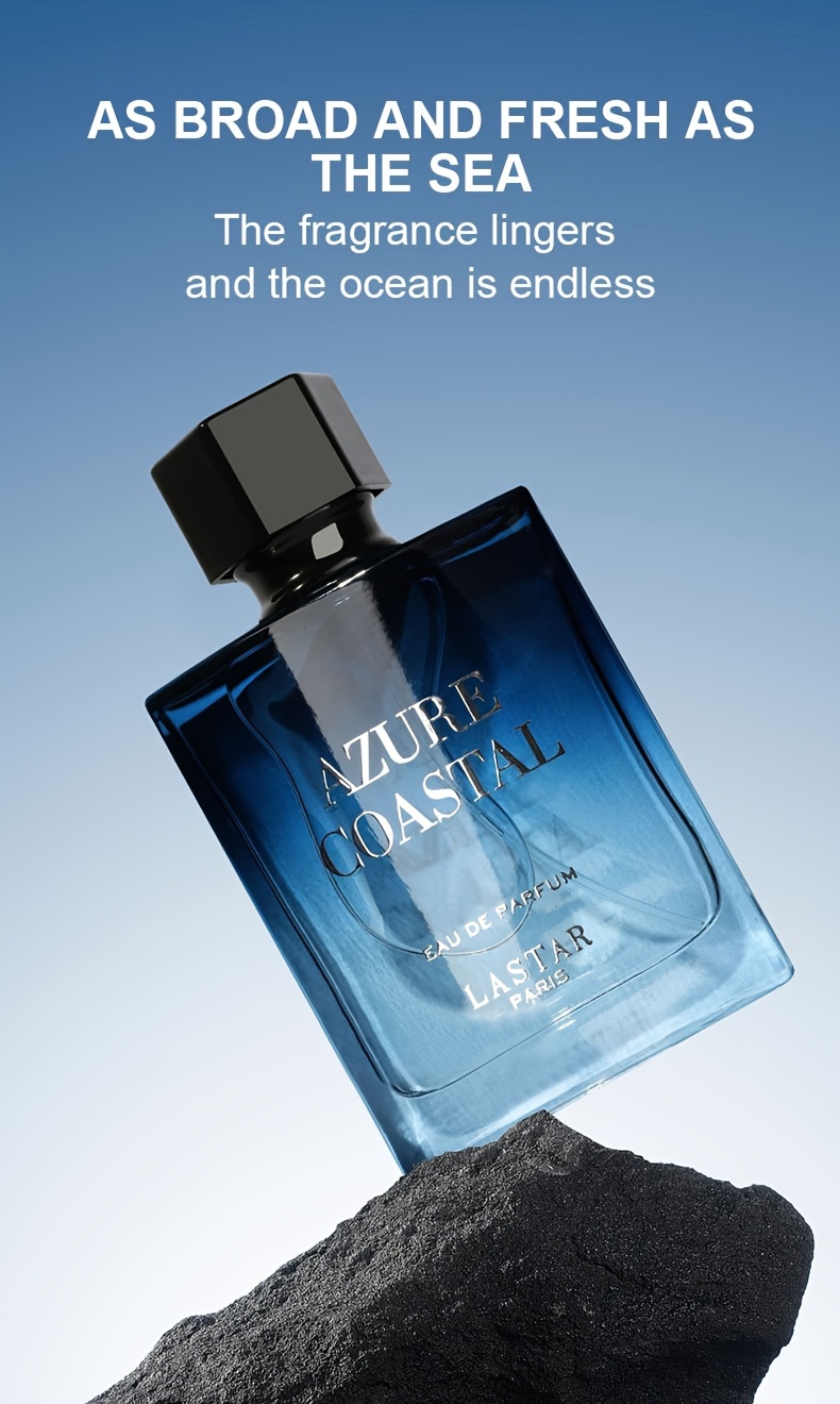1 x Azur Coastal Men's Eau De Toilette - 50ml Woody Scented Perfume with Cedar, Musk, Lemon, Ambergris, Pepper - Formaldehyde-Free, Alcohol-Based, Medium Strength Fragrance for Dating & Gifting